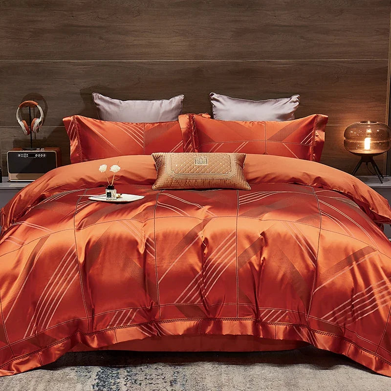 Gold Leaf Satin Jacquard Bedding Set