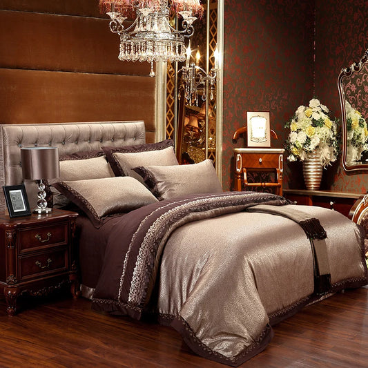 Silver Gold Jacquard Silk Bedding Set