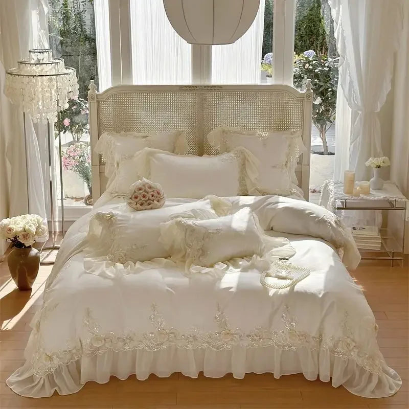 Lace Ruffle Cotton Bedding Set