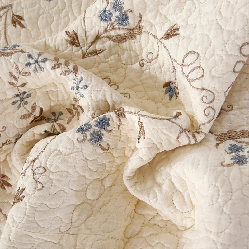 Khaki Quilted Cotton Bedspread Set