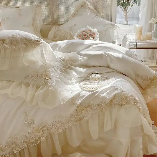 Lace Ruffle Cotton Bedding Set