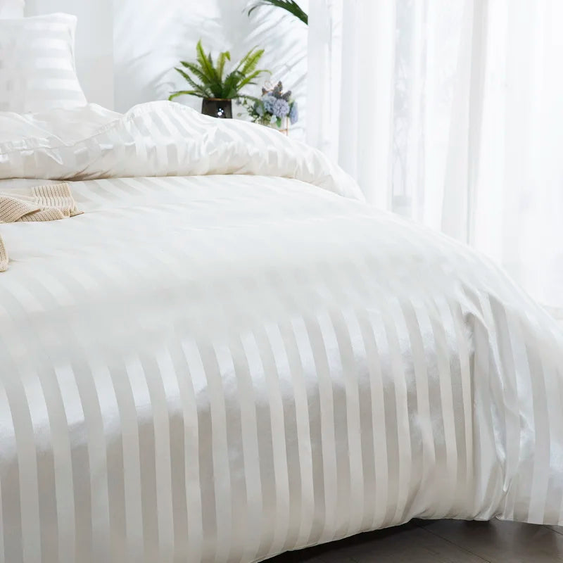 Ivory Striped Satin Duvet Set