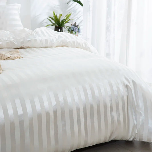 Ivory Striped Satin Duvet Set