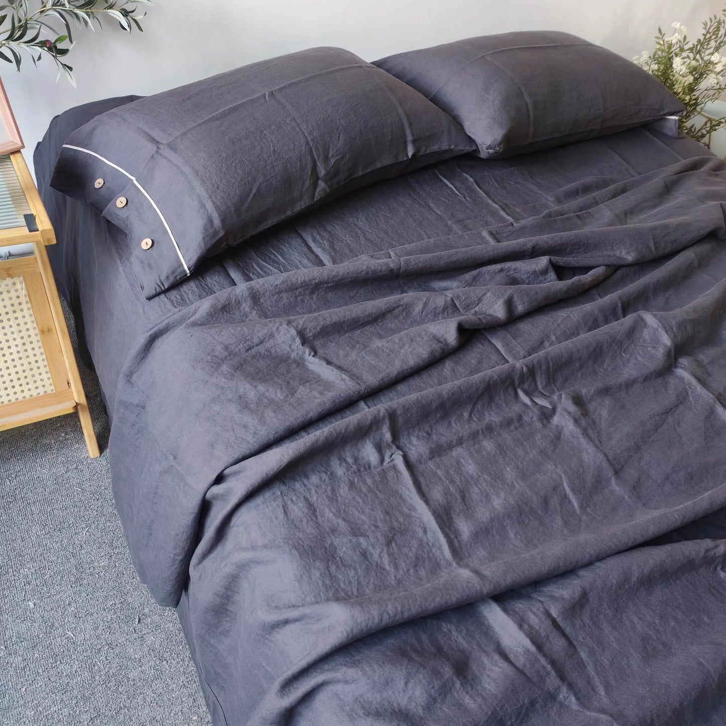 Dark Grey Linen Bedding Set