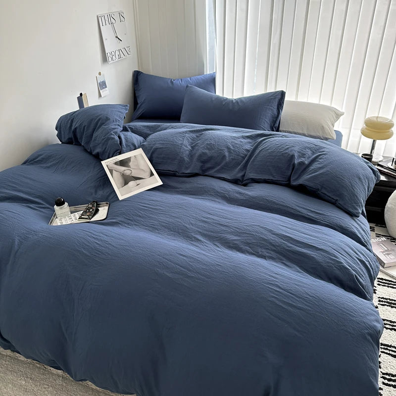Solid Cotton Linen Bedding Set