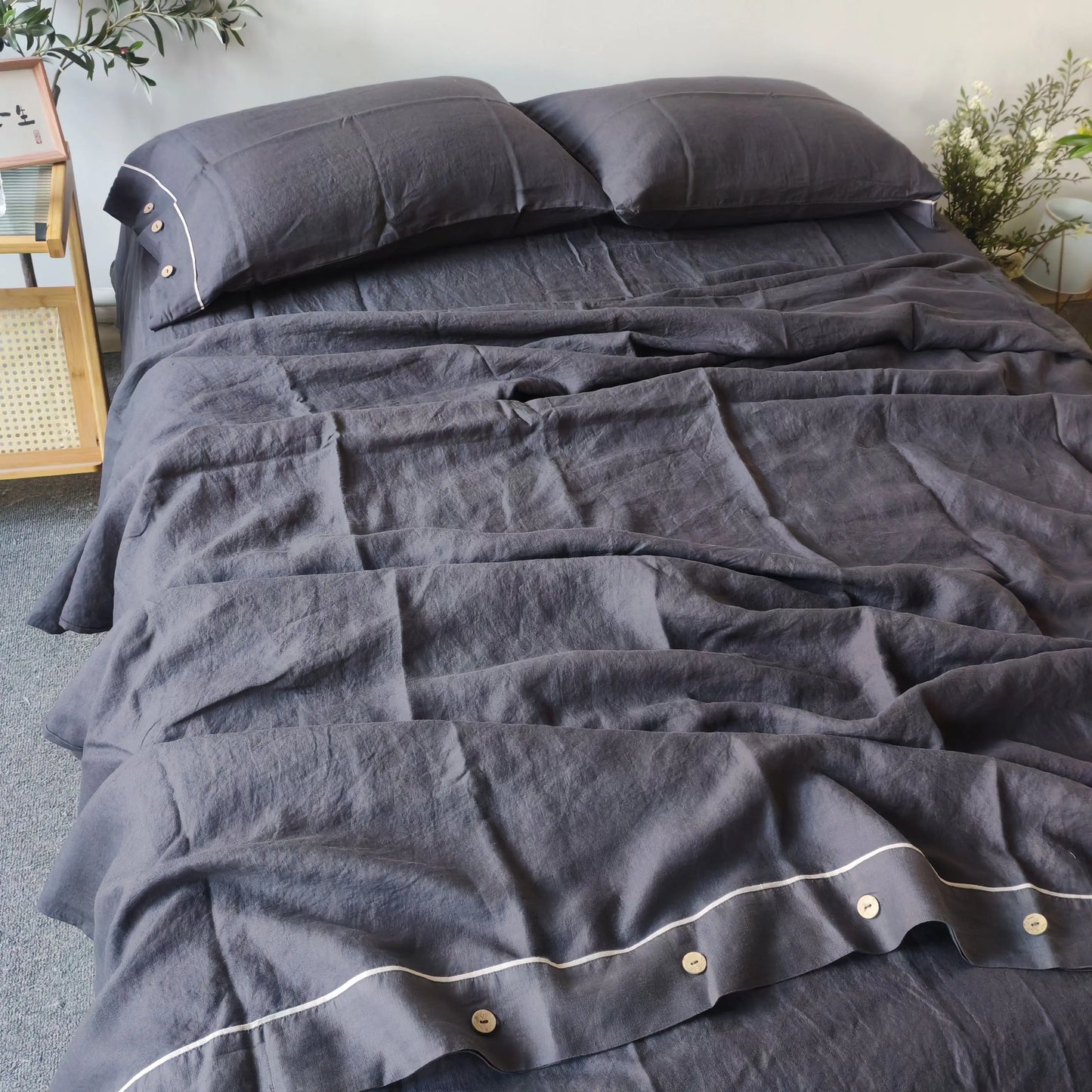 Dark Grey Linen Bedding Set