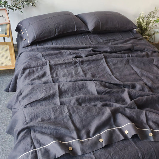 Dark Grey Linen Bedding Set