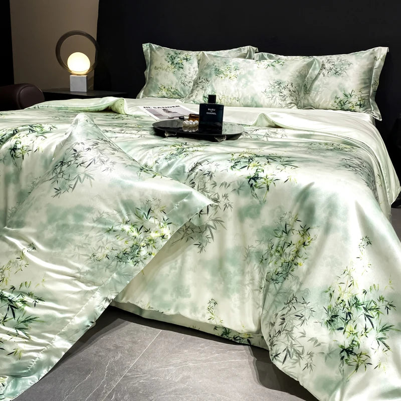 Printed Washed Silk-Style Bedding Set
