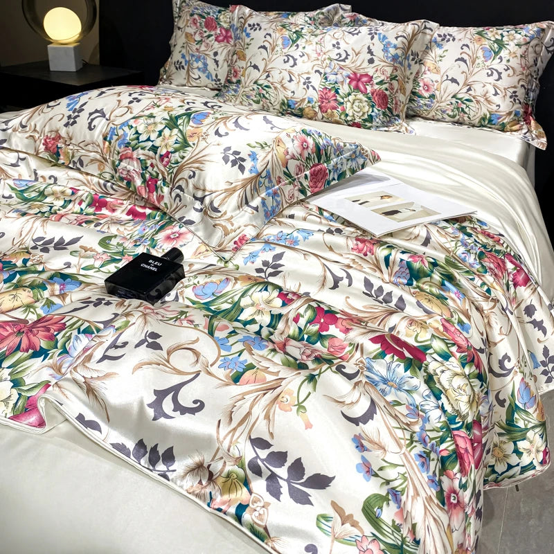 Printed Washed Silk-Style Bedding Set