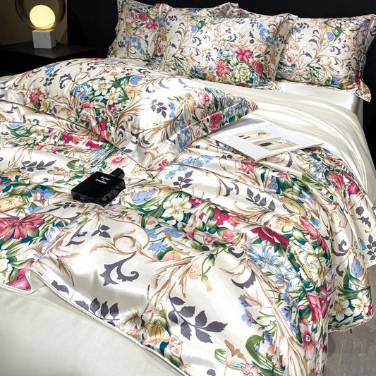 Printed Washed Silk-Style Bedding Set