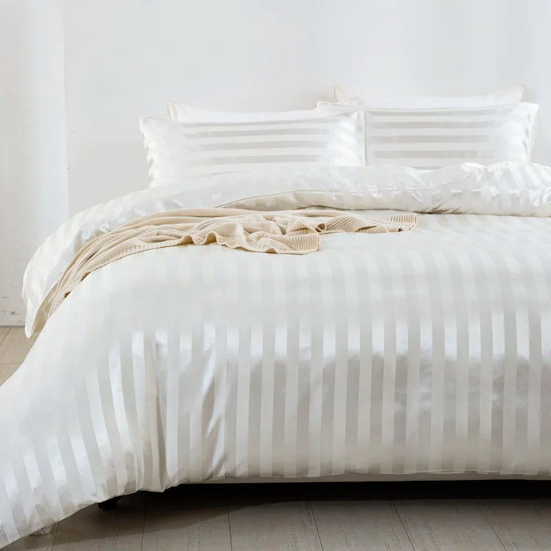 Ivory Striped Satin Duvet Set