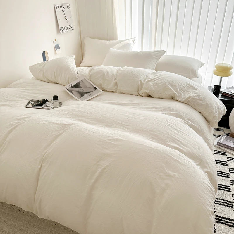 Solid Cotton Linen Bedding Set