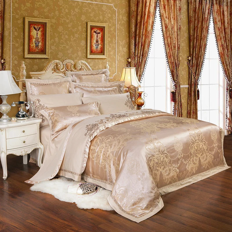 Silver Gold Jacquard Silk Bedding Set