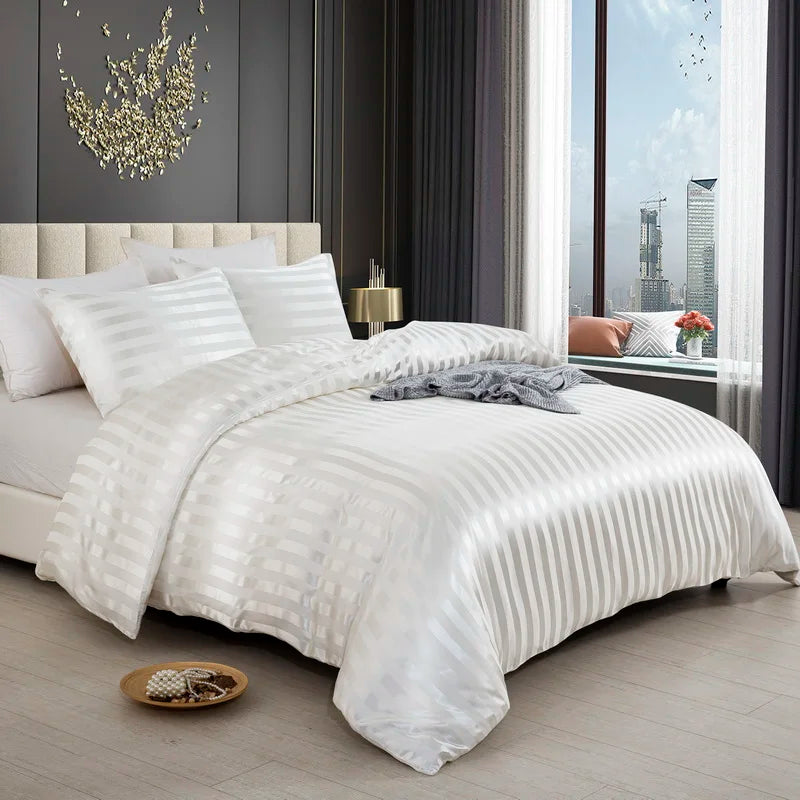 Ivory Striped Satin Duvet Set