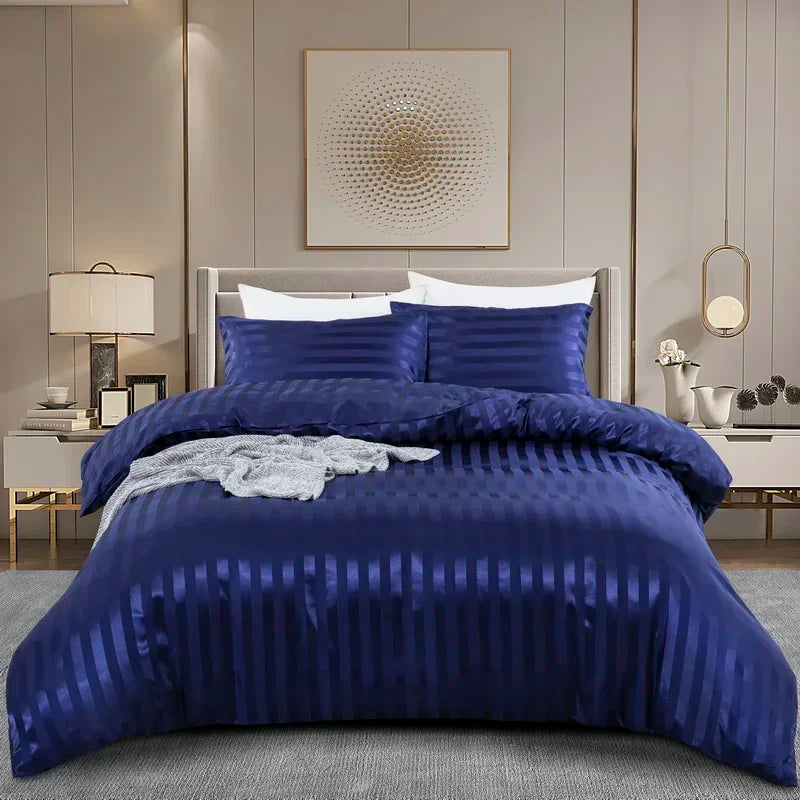 Khaki Striped Satin Duvet Set