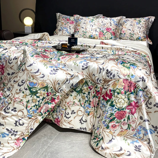 Printed Washed Silk-Style Bedding Set