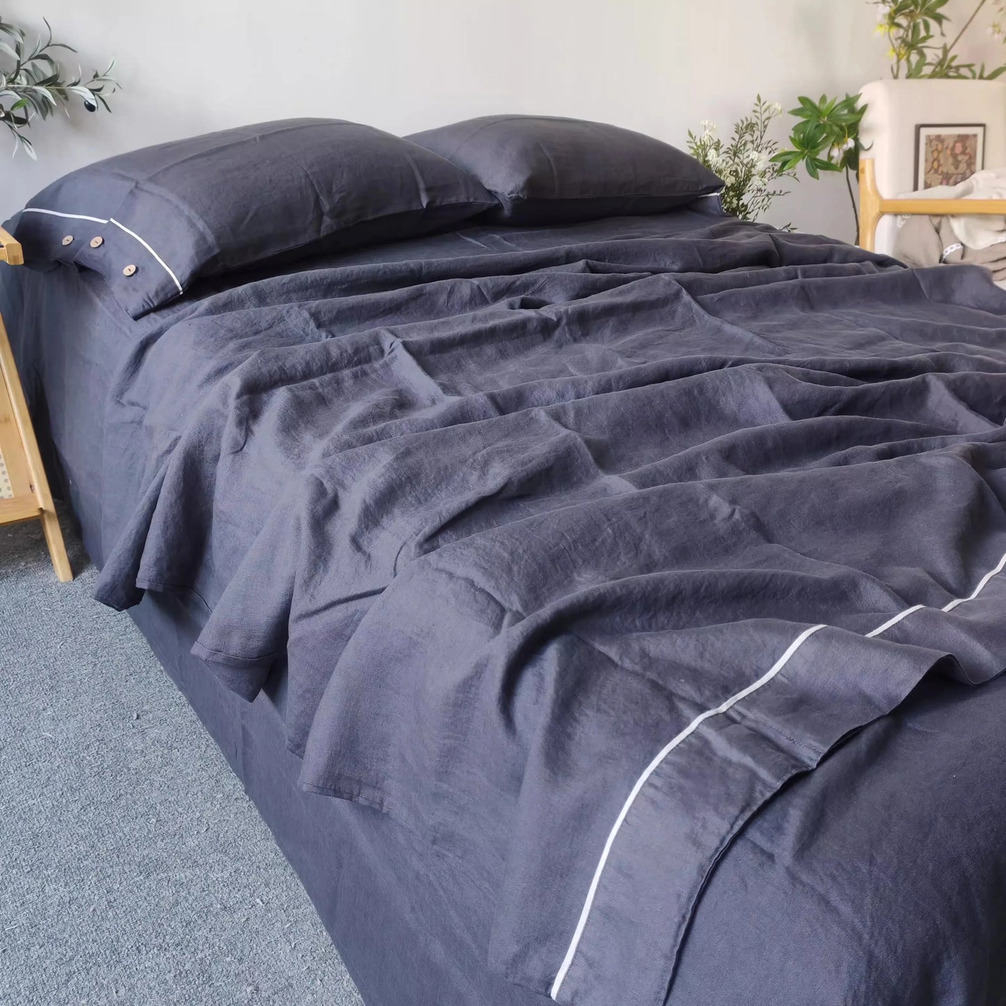 Dark Grey Linen Bedding Set