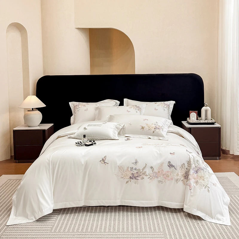 Floral Embroidered Cotton Bedding Set