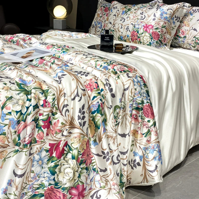 Printed Washed Silk-Style Bedding Set