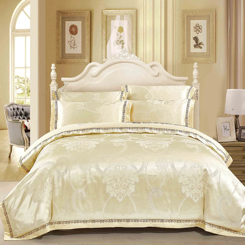 Silver Gold Jacquard Silk Bedding Set