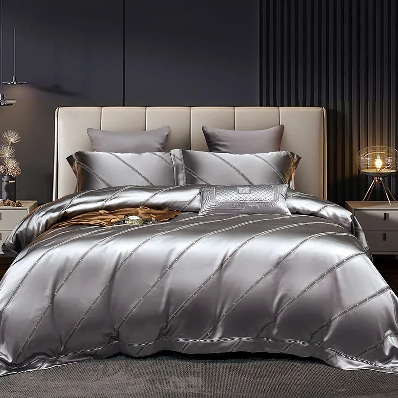 Gold Leaf Satin Jacquard Bedding Set