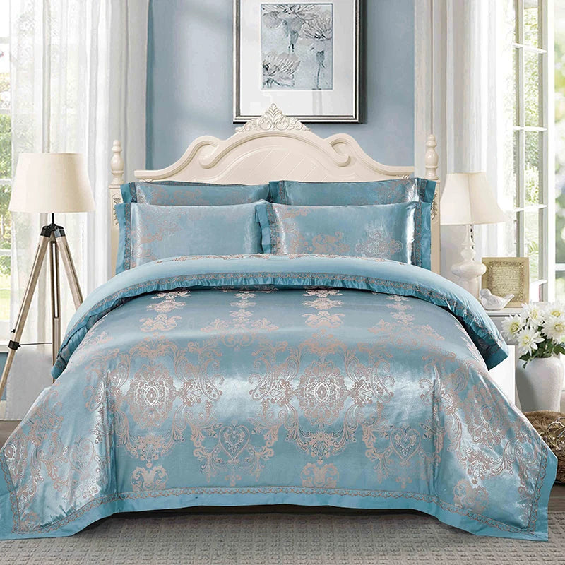 Silver Gold Jacquard Silk Bedding Set