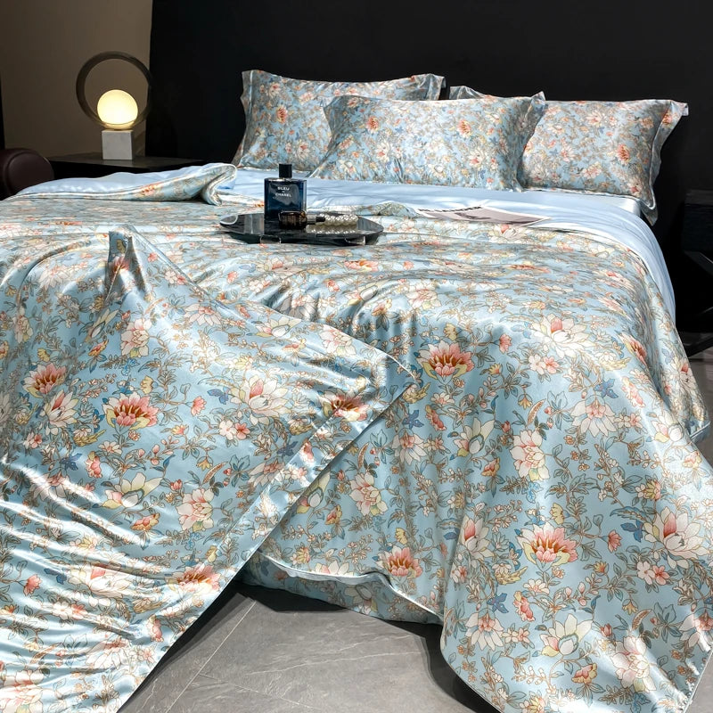 Printed Washed Silk-Style Bedding Set
