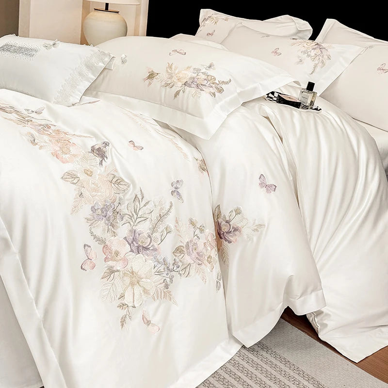 Floral Embroidered Cotton Bedding Set