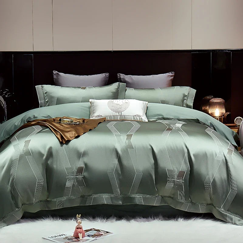 Gold Leaf Satin Jacquard Bedding Set