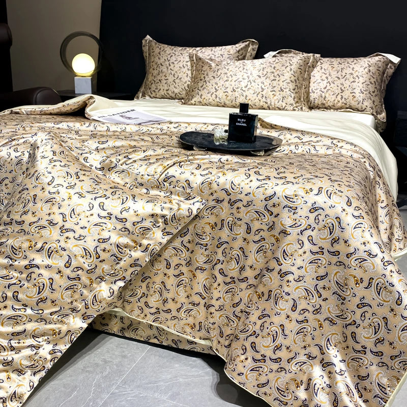 Printed Washed Silk-Style Bedding Set