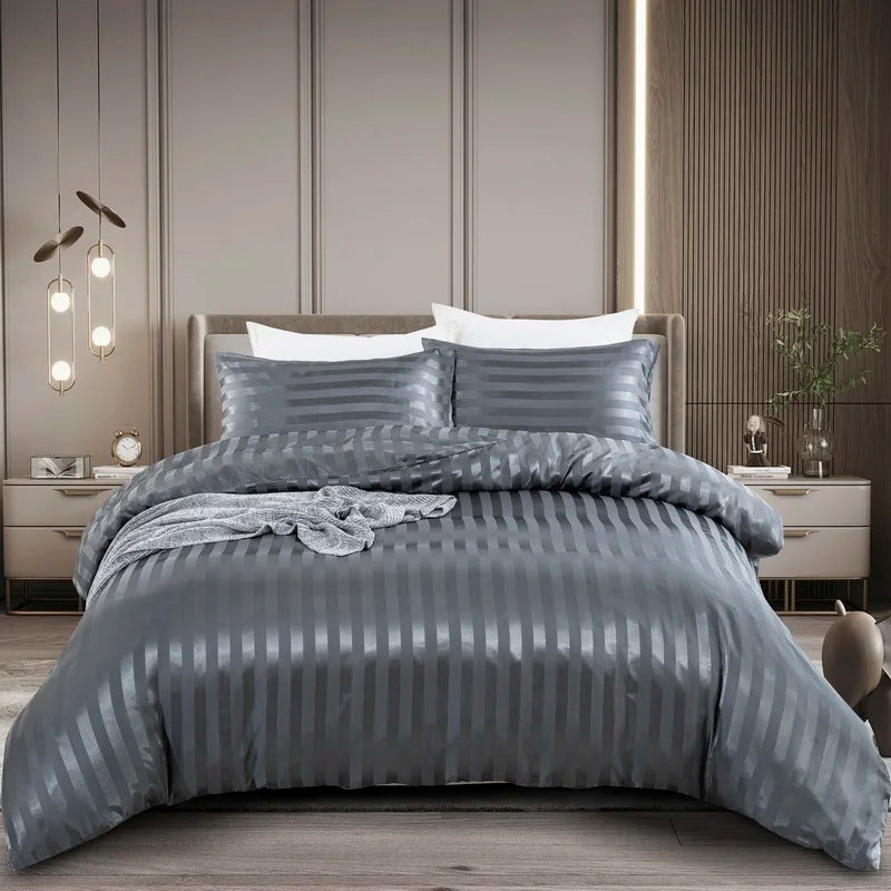 Ivory Striped Satin Duvet Set