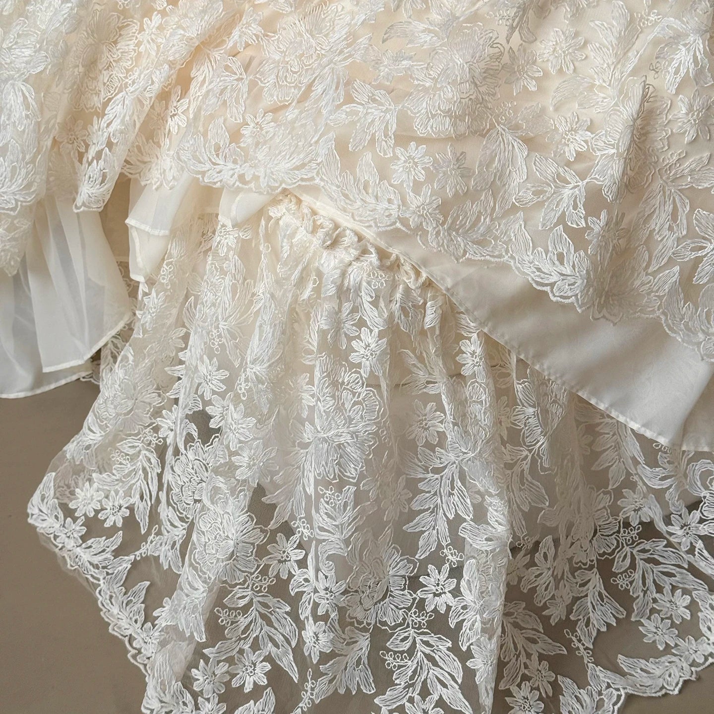 Beige Lace Cotton Bedding Set