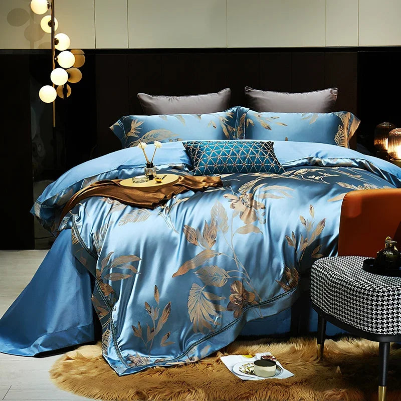 Gold Leaf Satin Jacquard Bedding Set