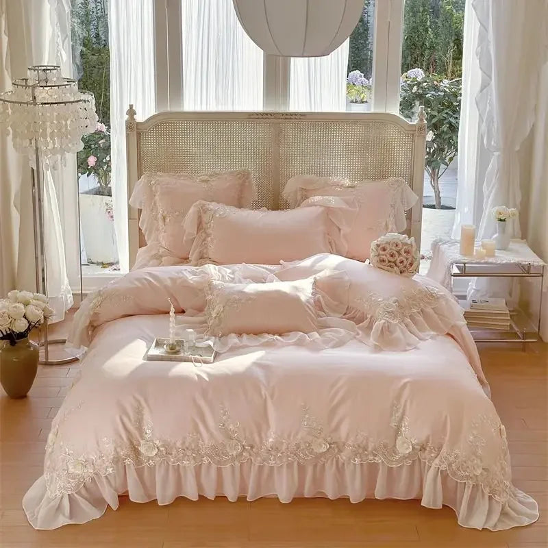 Lace Ruffle Cotton Bedding Set