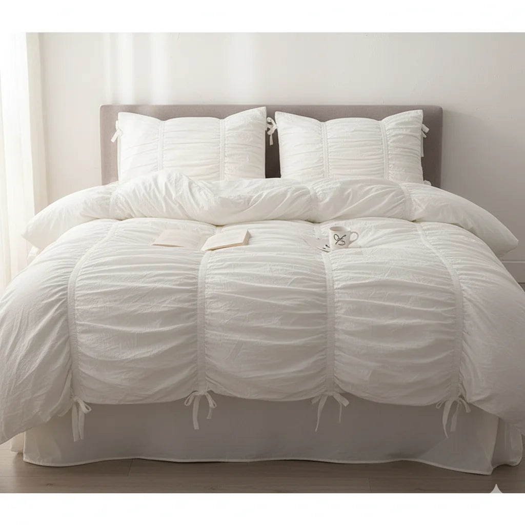 White Ruffle Cotton Duvet Set