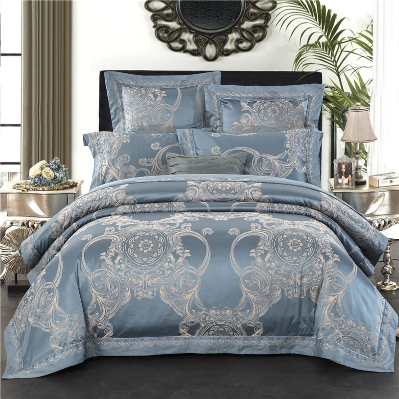 Silver Gold Jacquard Silk Bedding Set