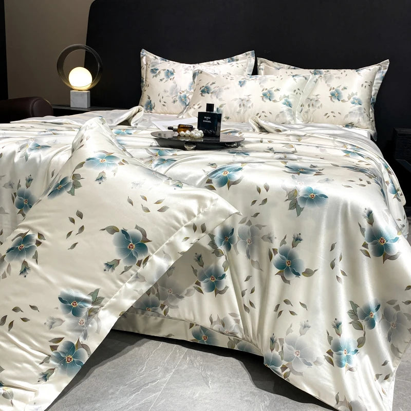 Printed Washed Silk-Style Bedding Set