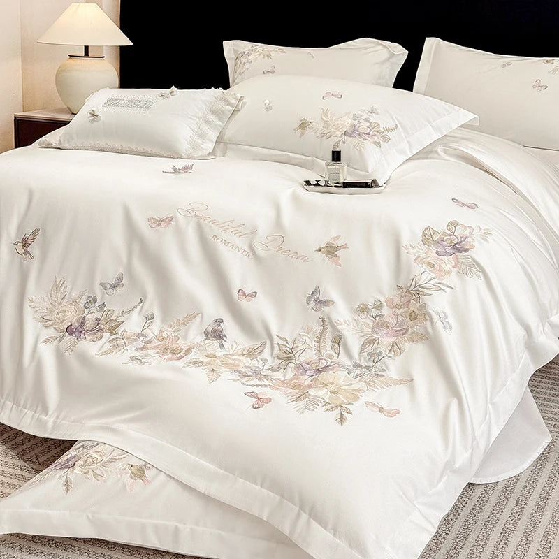 Floral Embroidered Cotton Bedding Set