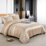 Khaki Striped Satin Duvet Set