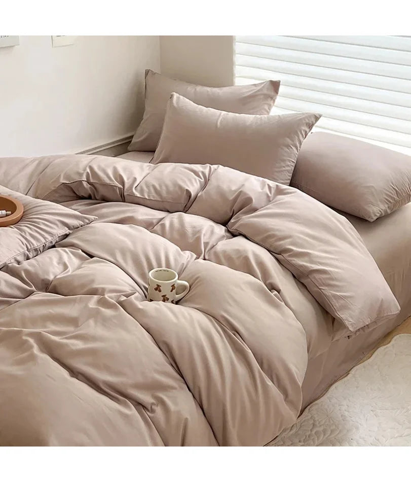 Solid Cotton Linen Bedding Set