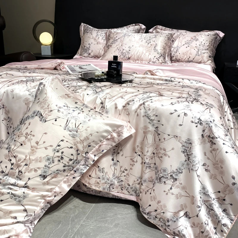Printed Washed Silk-Style Bedding Set