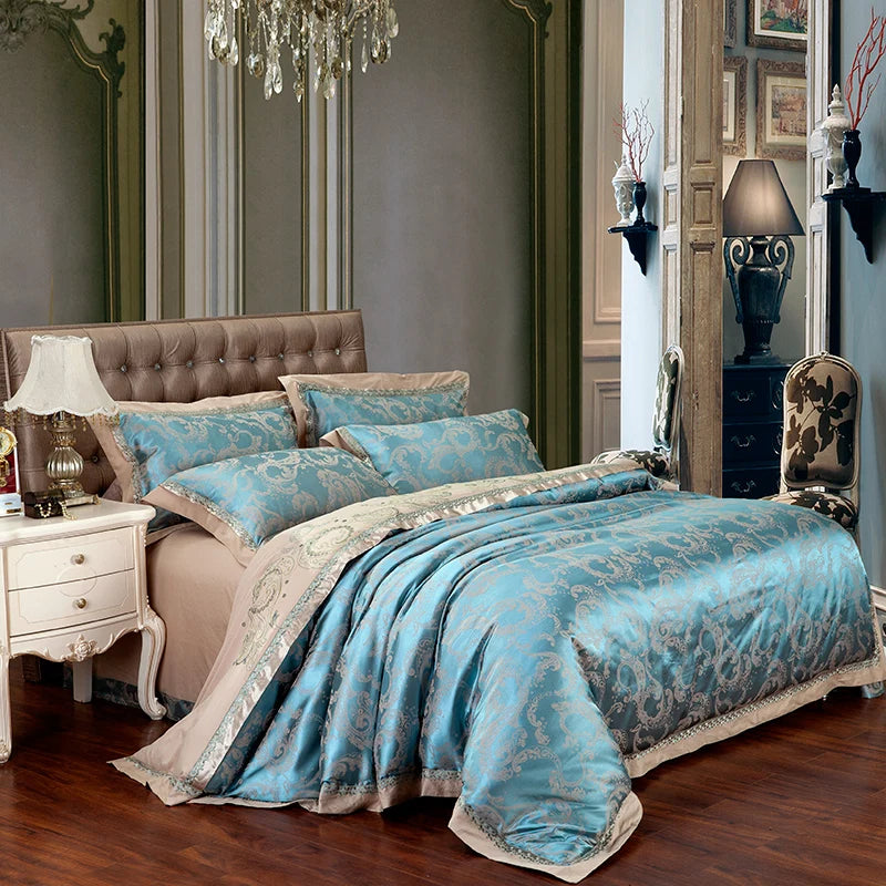 Silver Gold Jacquard Silk Bedding Set