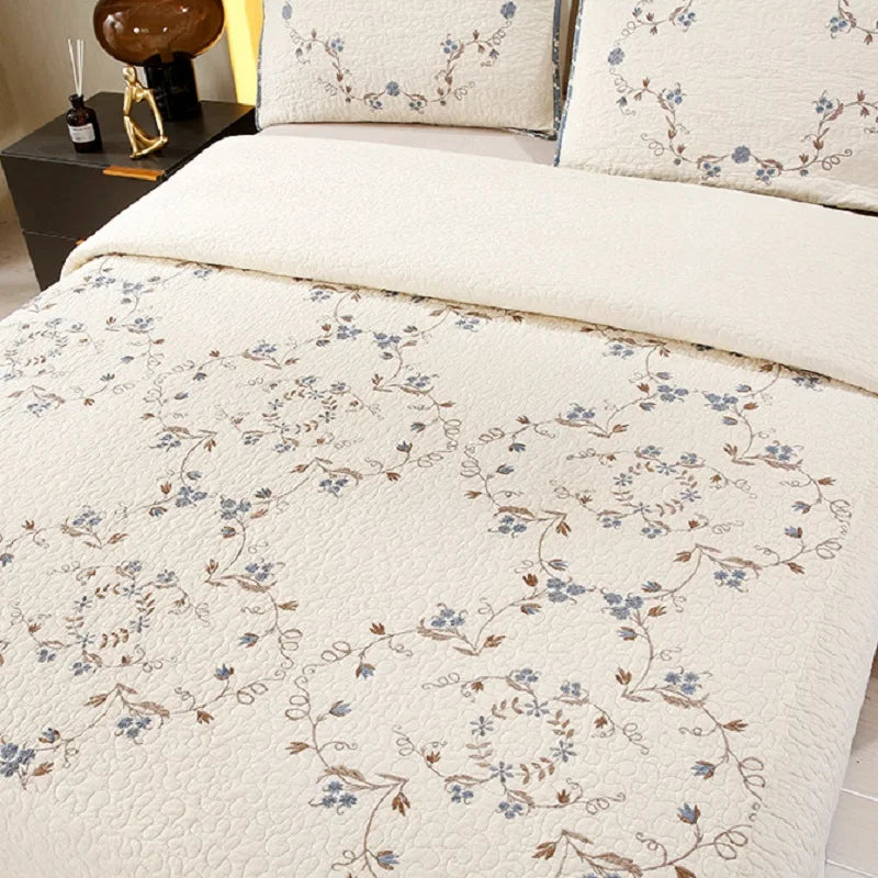 Khaki Quilted Cotton Bedspread Set