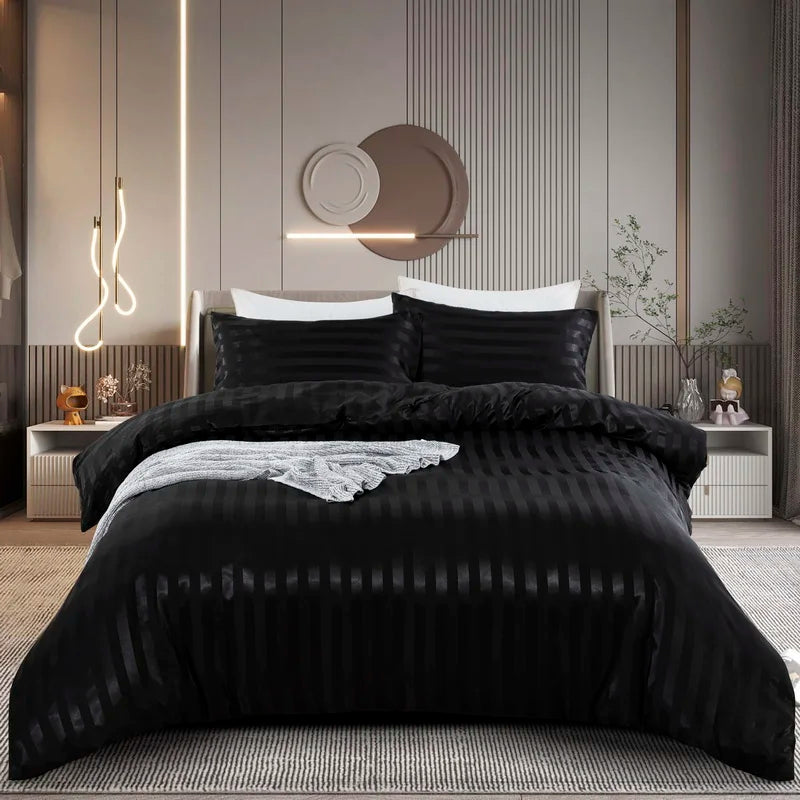 Ivory Striped Satin Duvet Set