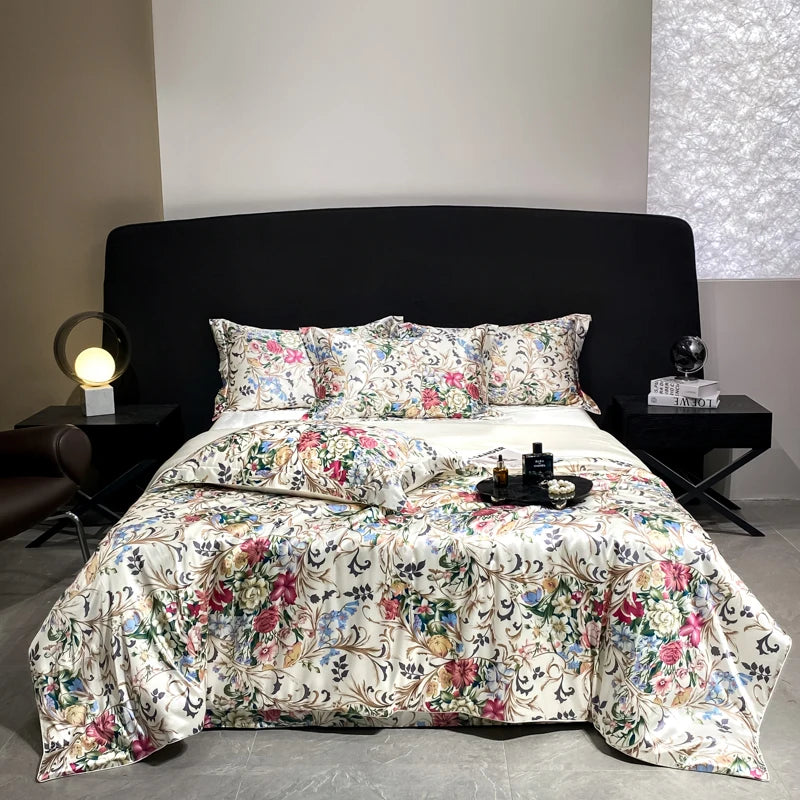 Printed Washed Silk-Style Bedding Set