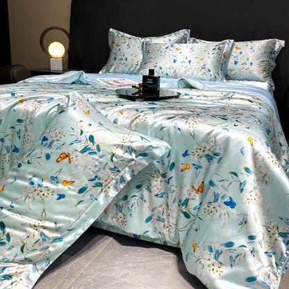 Printed Washed Silk-Style Bedding Set