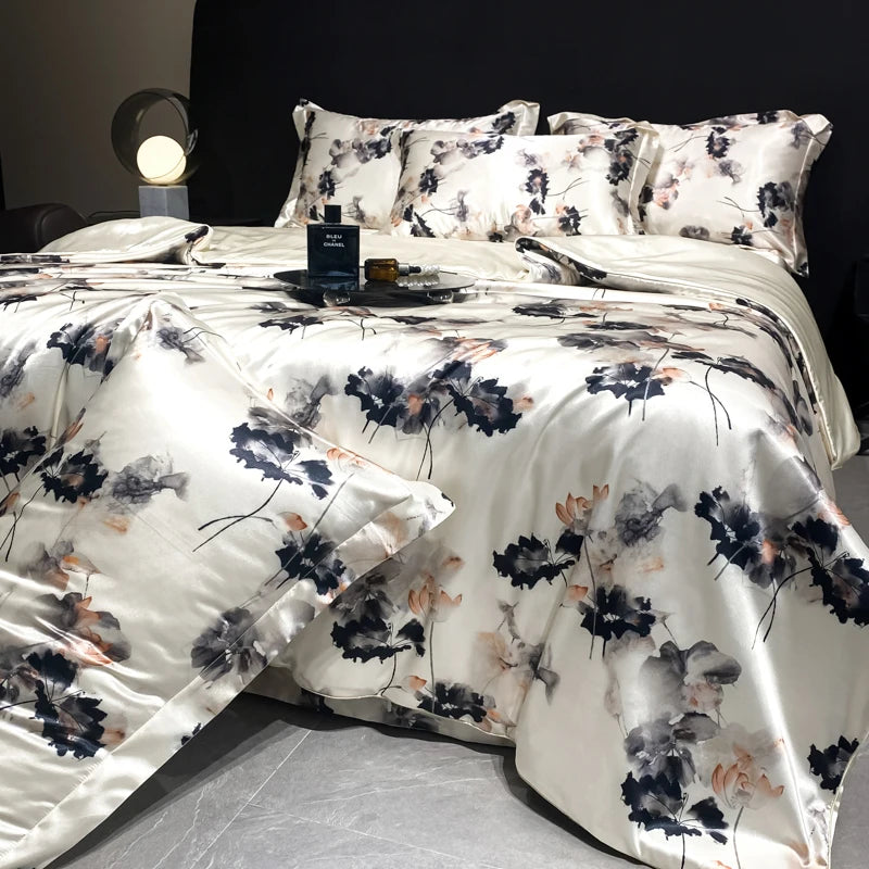 Printed Washed Silk-Style Bedding Set